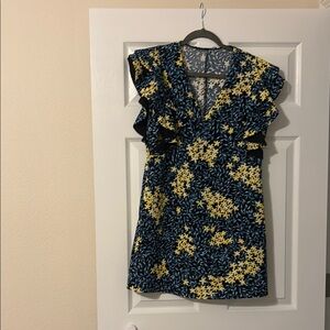 Zara Blue and Yellow Floral Ruffle Blouse